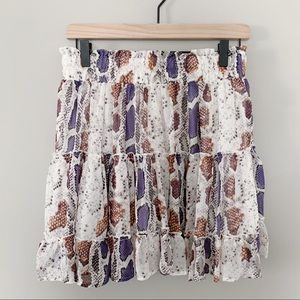colorful snake skin print flowy ruffle skirt